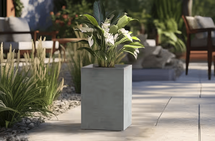 Modern 16 in. H Large Tall Stone Finish Concrete Tapered Square Outdoor Planter Plant Pots