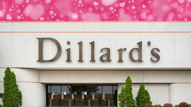 Dillard's store with a pink hearts background