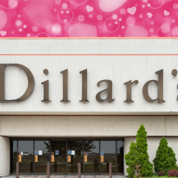 Dillard's store with a pink hearts background