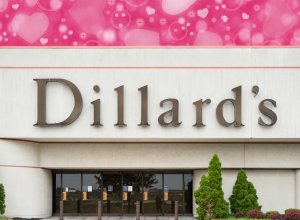 Dillard's store with a pink hearts background