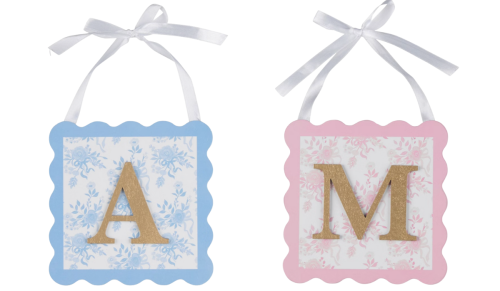 blue and pink letter decor