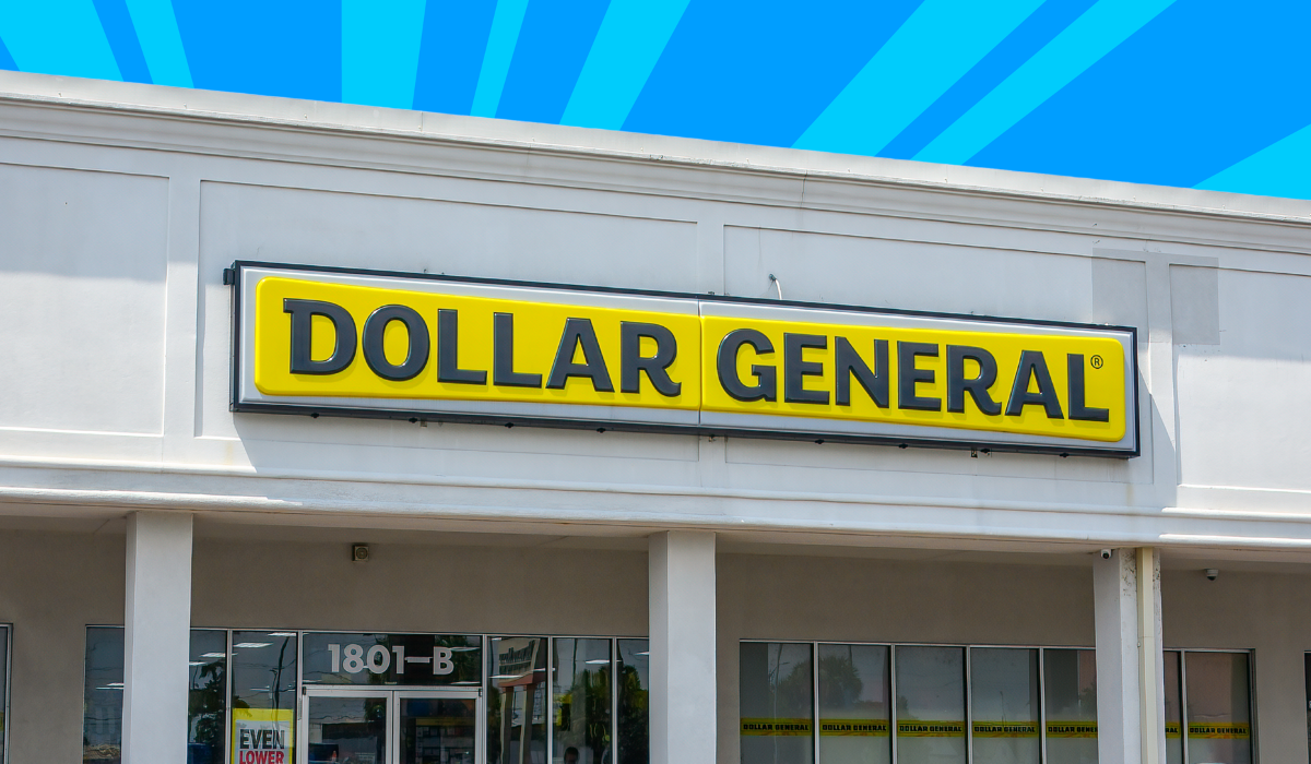 Dollar General store with a bright blue background