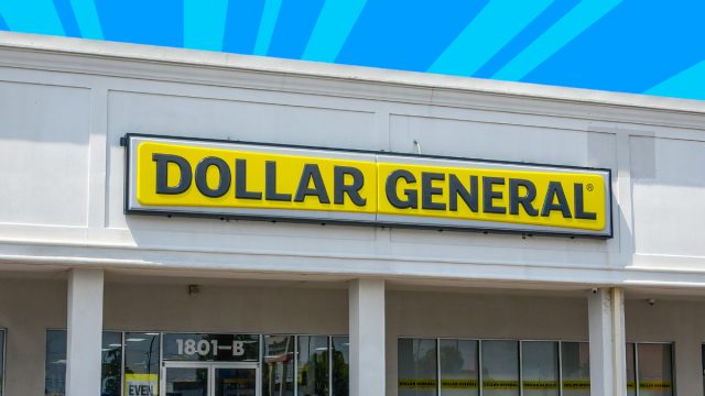 Dollar General store with a bright blue background
