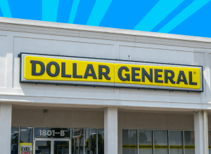 Dollar General store with a bright blue background