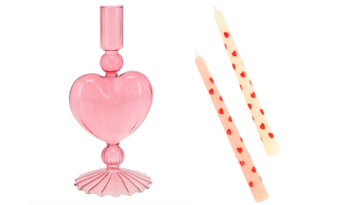 heart-shaped candle holder and pillar candles