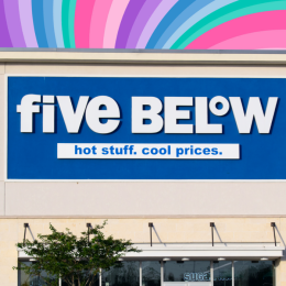 Five Below store with a colorful swirl background