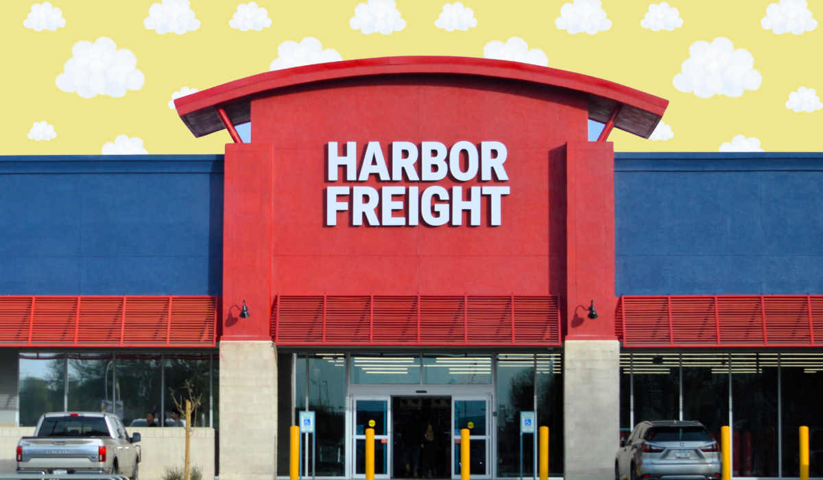 Harbor Freight store with a yellow cloud background