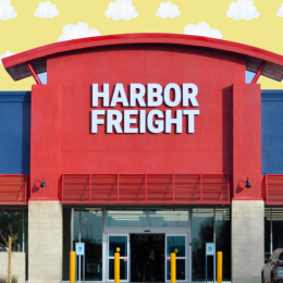 Harbor Freight store with a yellow cloud background