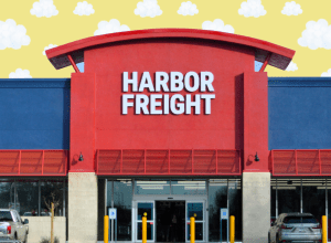 Harbor Freight store with a yellow cloud background