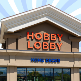 Hobby Lobby store with a light blue background