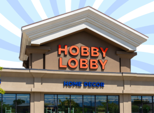 Hobby Lobby store with a light blue background