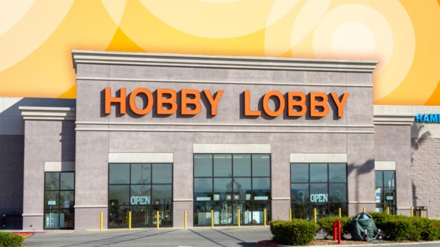 Hobby Lobby store with a yellow circle background