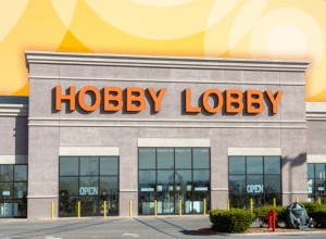 Hobby Lobby store with a yellow circle background