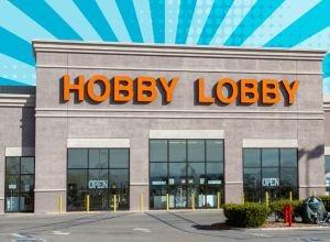 Hobby Lobby store with a teal background