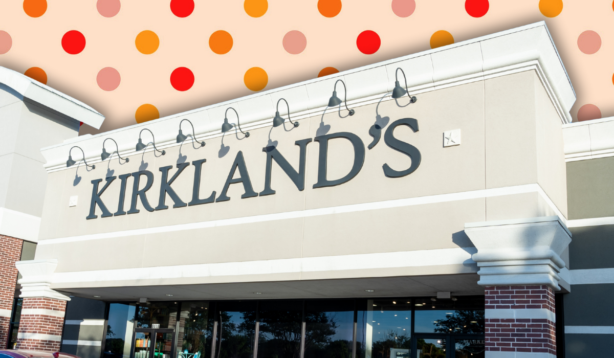 Kirkland's Home store with a pink polka dot background