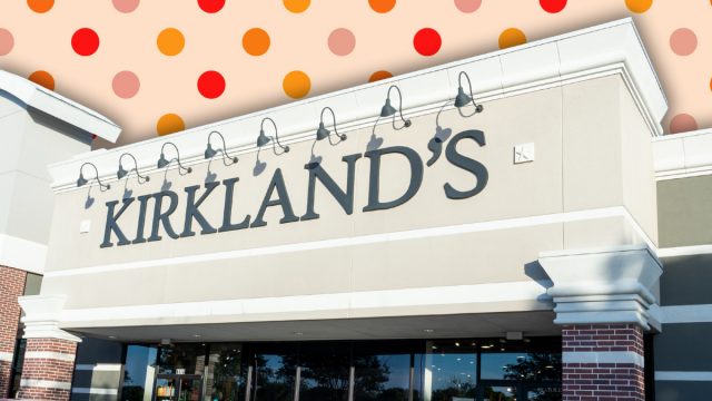 Kirkland's Home store with a pink polka dot background