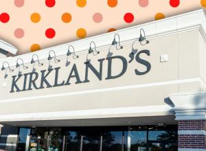 Kirkland's Home store with a pink polka dot background
