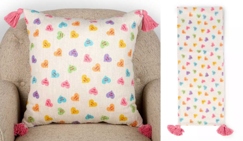 Valentine's Day throw pillow and table runner