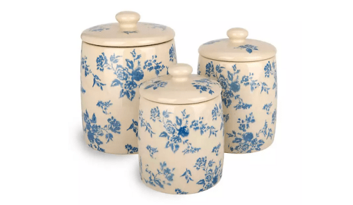 blue floral canisters