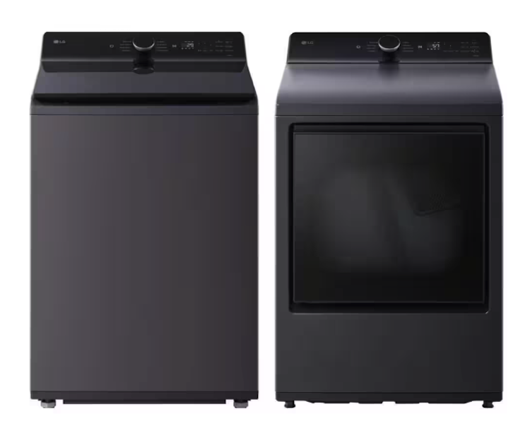 LG 5.5 cu. ft. Matte Black Top Load Washer with TurboWash3D and 7.3 cu. ft. Dryer Set
