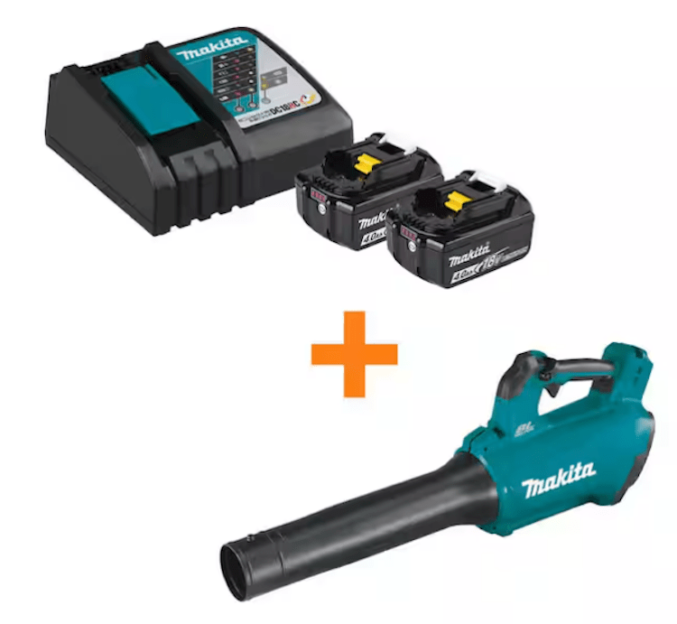 Makita LXT Lithium-Ion Battery and Rapid Optimum Charger Starter Pack (4. 0Ah) with bonus 18V LXT Brushless Leaf Blower