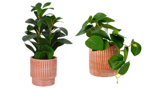 terra cotta planters with faux plants