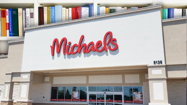 Michaels store with a book shelf background