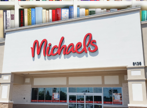 Michaels store with a book shelf background