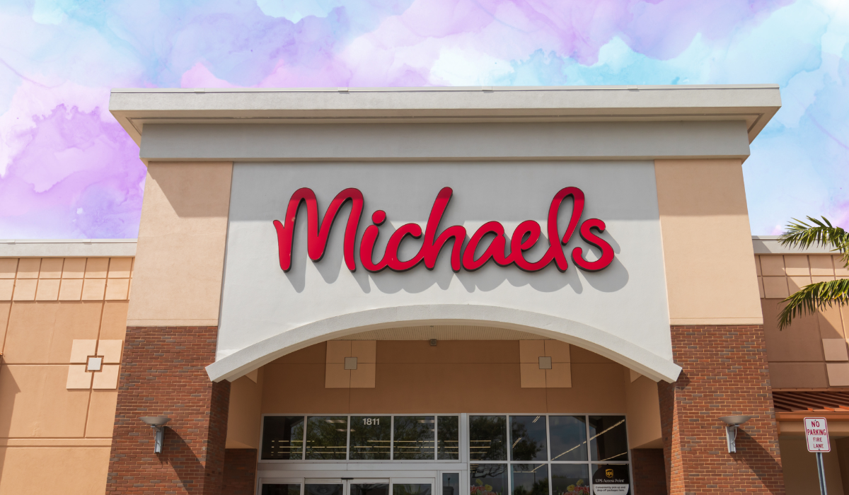 Micheals store with a purple pastel background