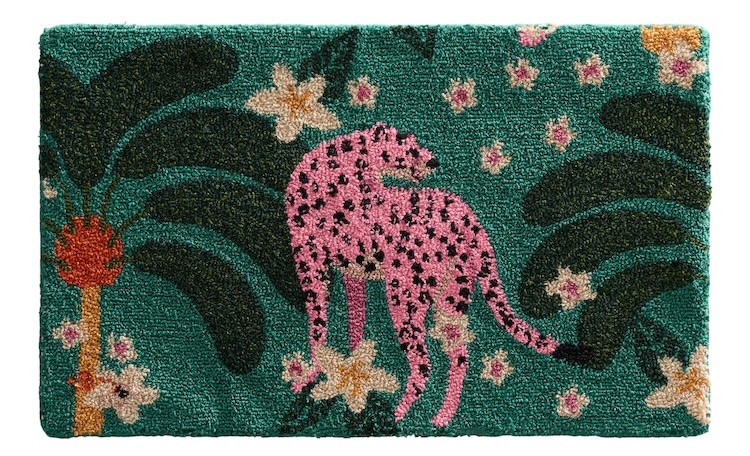 Pink Cheetah Floral Hand Hooked Recycled Indoor Outdoor Rug