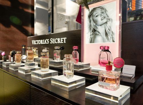 interior shot of Victoria's Secret store. Victoria's Secret is an American lingerie, clothing, and beauty retailer.