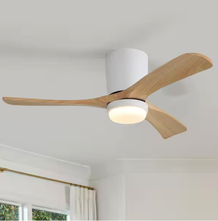 Sofucor Indoor/Outdoor Flush Mount Natural Wood LED Ceiling Fan
