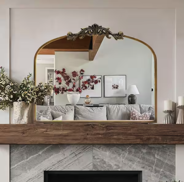 Baroque Antique Brass Vintage Stainless Metal Frame Arched Wall Mirror