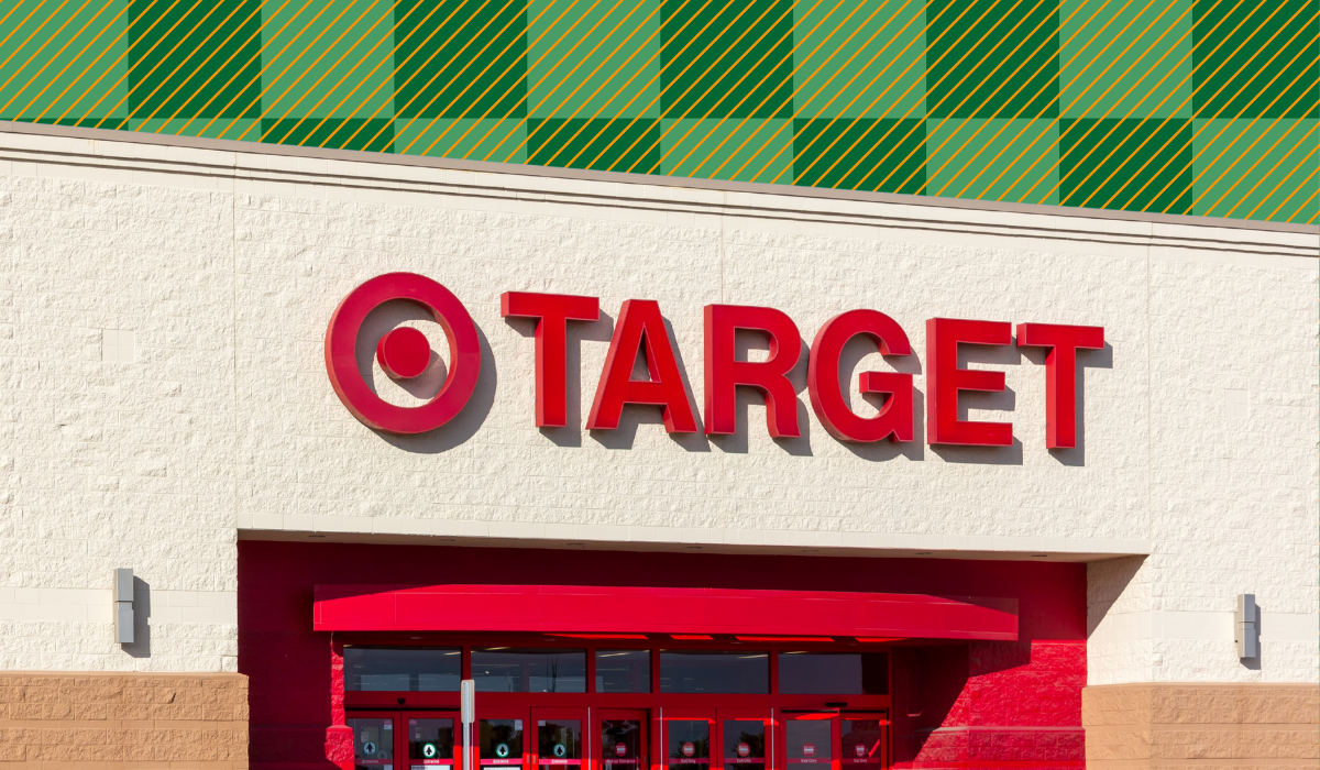 Target store with an olive green background