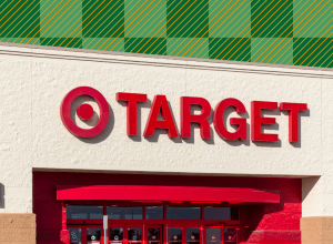 Target store with an olive green background