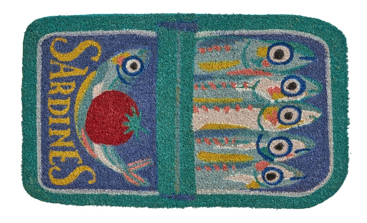 Blue and Aqua Tinned Sardines Hand Tufted Coir Doormat