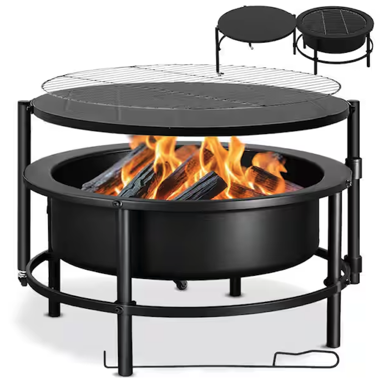 tmwings - 52 in. Large Fire Pit for Outdoors,Wood Burning Fire Pit Made of Cold-Rolled Steel,Includes Poker, BBQ Net, Brush, Cover
