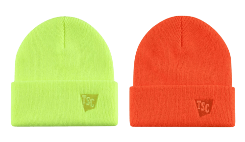 neon yellow and orange beanies