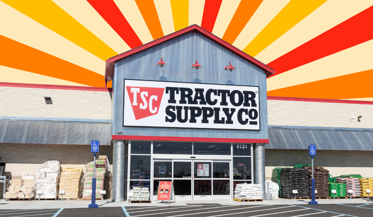 Tractor Supply store with a red and orange background