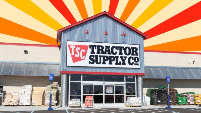 Tractor Supply store with a red and orange background
