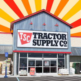 Tractor Supply store with a red and orange background