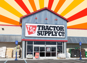 Tractor Supply store with a red and orange background