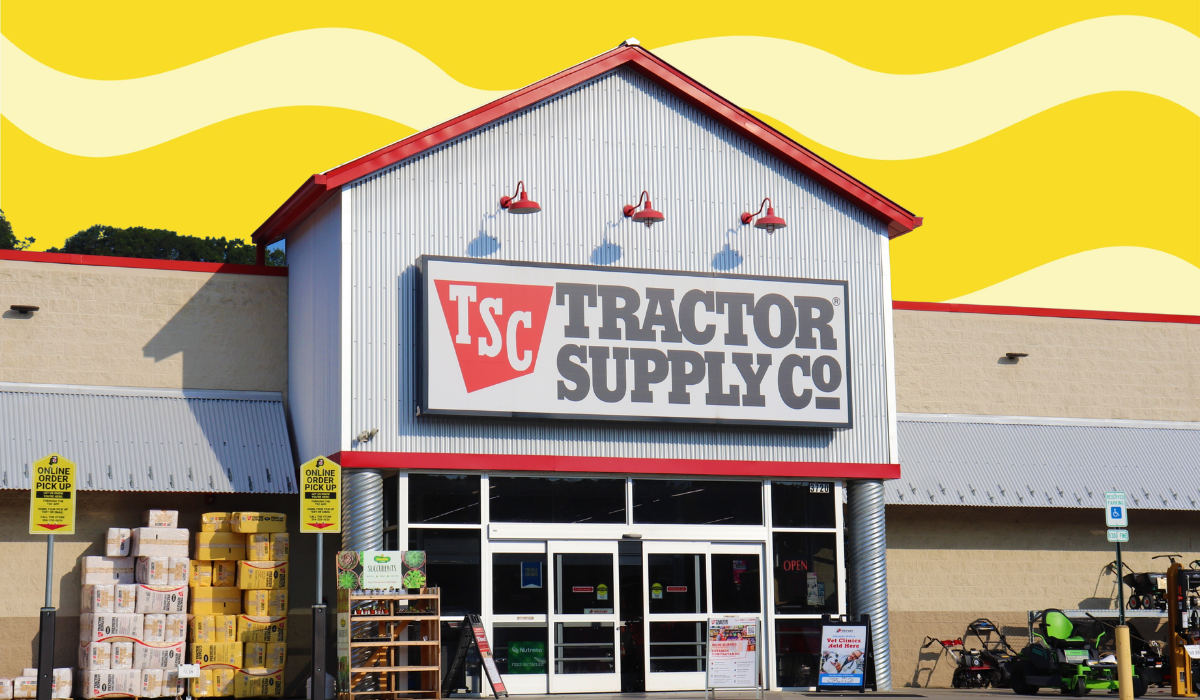 Tractor Supply store with a yellow squiggle background
