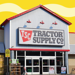 Tractor Supply store with a yellow squiggle background