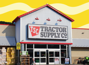 Tractor Supply store with a yellow squiggle background