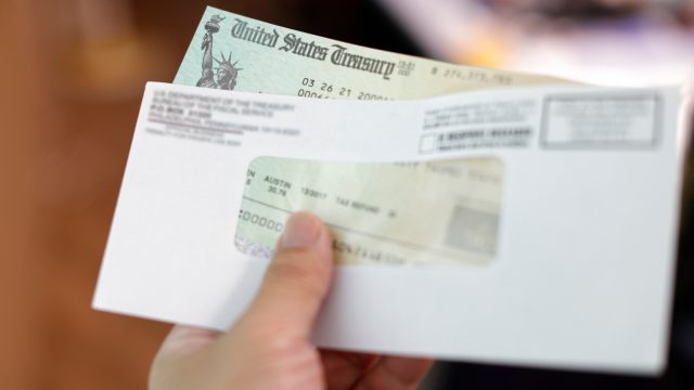 A close up of a treasury check tax refund