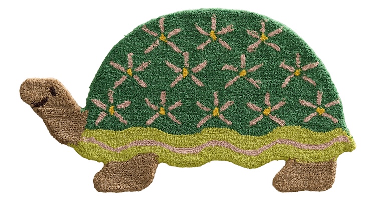 Floral Turtle Shaped Hand Hooked Recycled Indoor Outdoor Rug