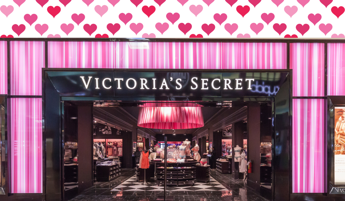 Victoria's Secret store with a heart background