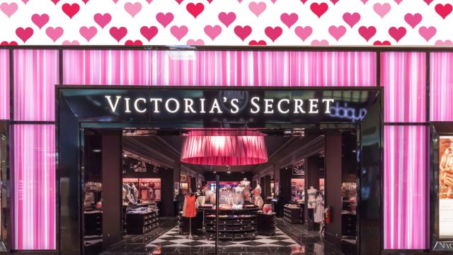 Victoria's Secret store with a heart background