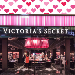 Victoria's Secret store with a heart background
